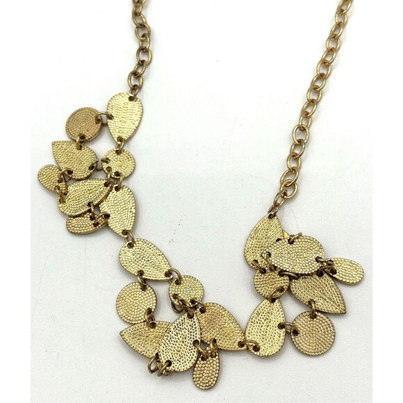 Boho‎ Style Gold Tone Textured Tear Drop Disk Chain Necklace Lobster Clasp EUC - Picture 10 of 13